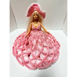 Hand Crocheted Barbie Gown and Hat with Barbie